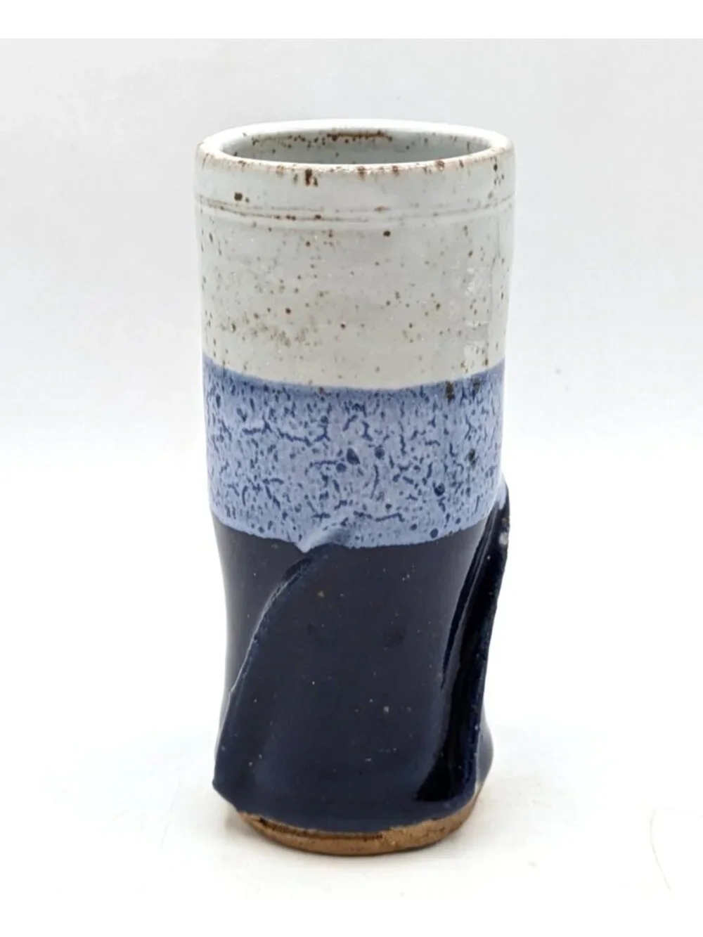 Japanese Ceramic Tall Tea Cups Hand Thrown Set of 4 Bottom Marked Blue Glaze 5